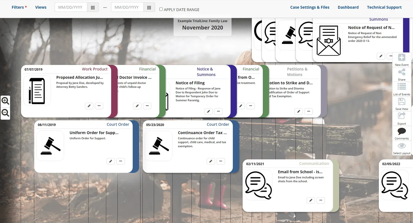 Screenshot of a dashboard of the application for attorneys