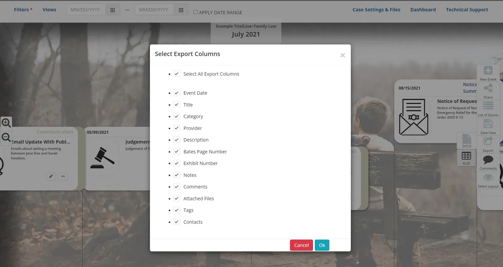 Screenshot of a dashboard of the application for attorneys