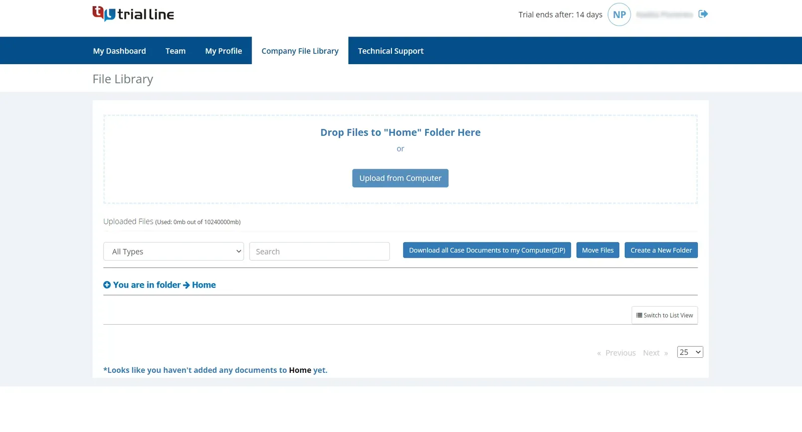 Screenshot of an upload file page from a system for legal documents management.