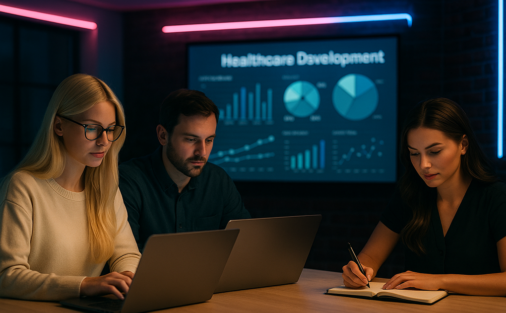 Image showing a team of people discussing healthcare software development