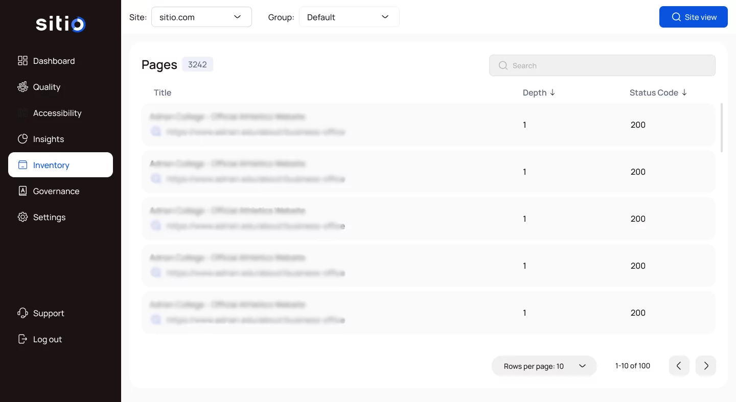 Screenshot showing website crawler