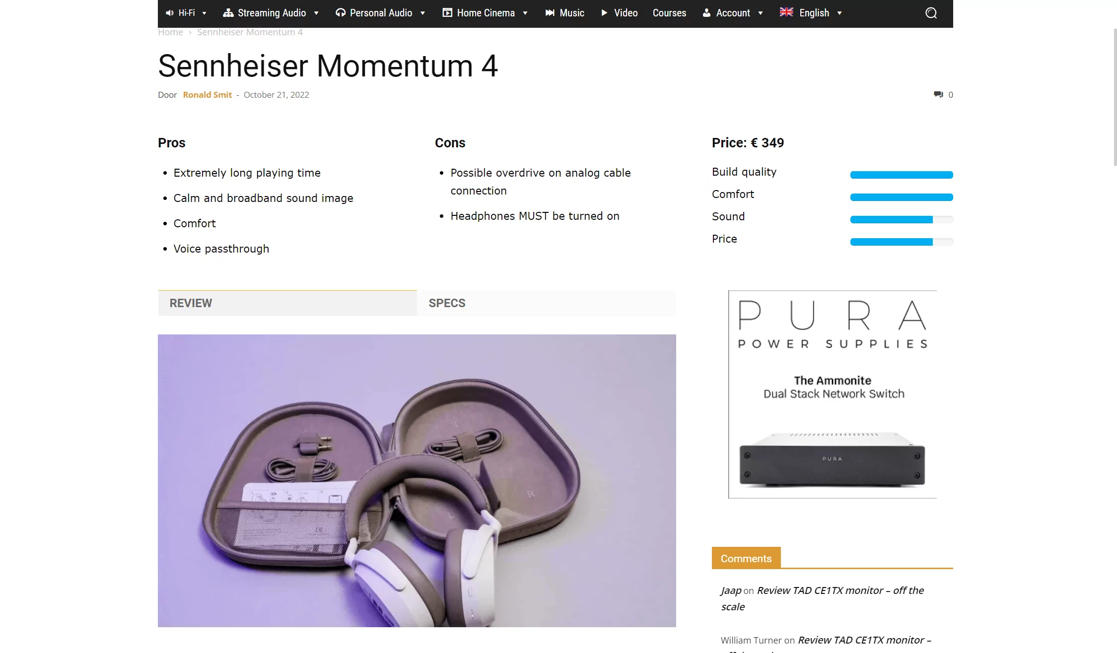 Screenshot of a review page from a website with reviews of audio and video equipment