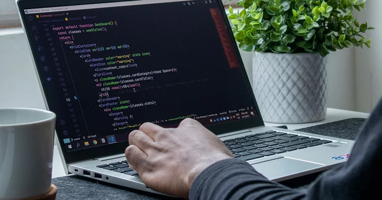 An image showing a person writing code using a laptop